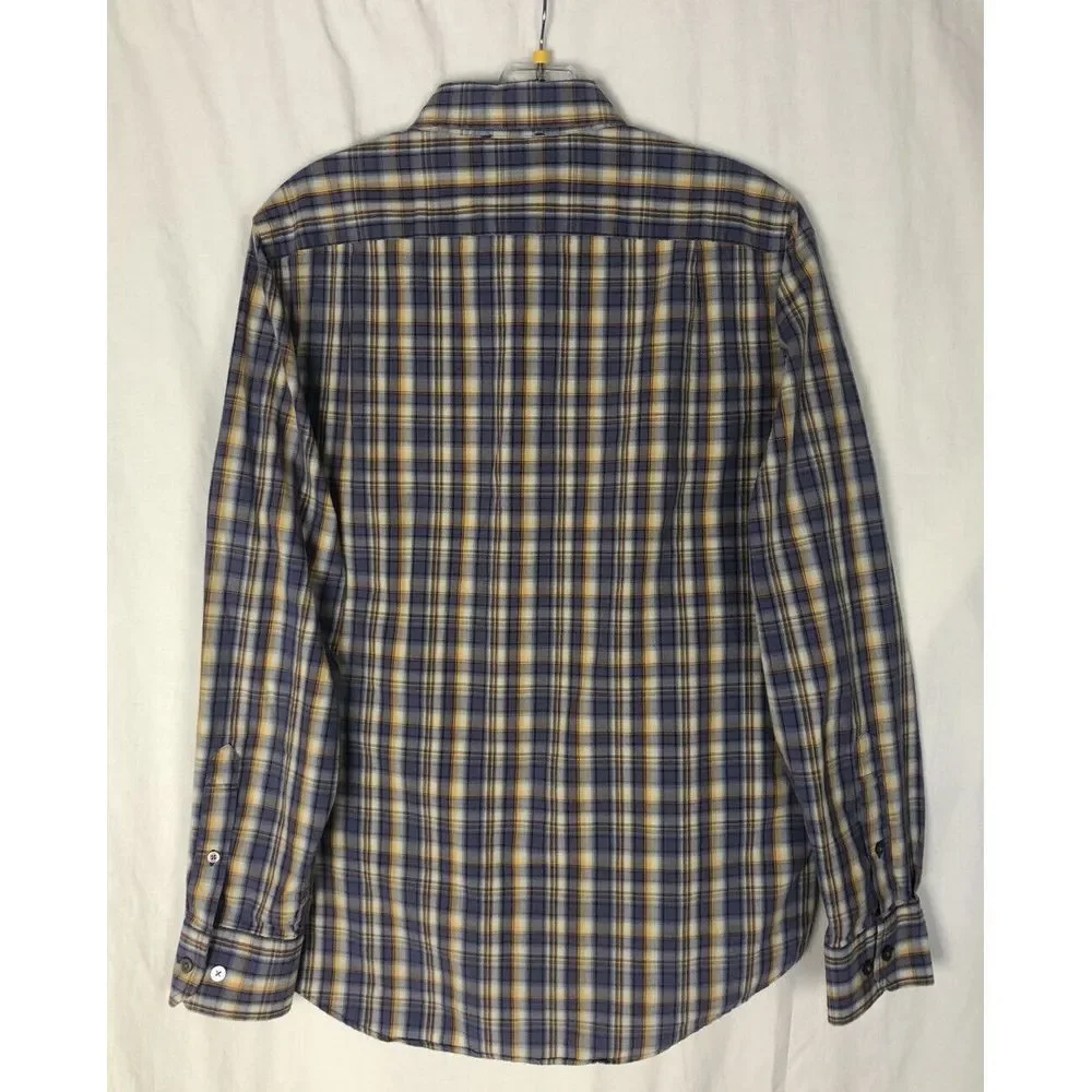 Banana Republic Shirt Mens S Blue Yellow‎ Plaid Button Front Roll Tab Sleeve